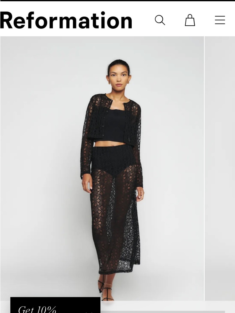 Reformation Clarence Black Floral Lace Maxi Skirt